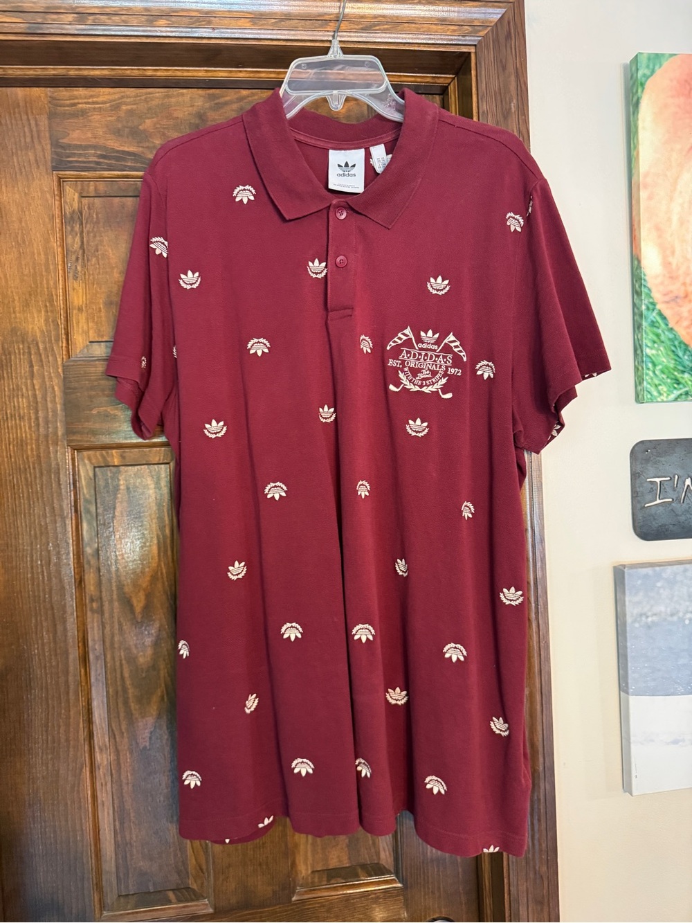 adidas Maroon Polo with White Trefoil Embroidery
